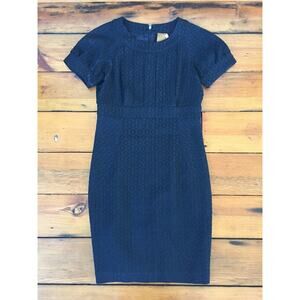 Ali Ro Rayon Wool Black Geometric Zip Up Short Cap Sleeve Cocktail Dress 2 32"
